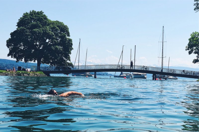 Swimming in Switzerland — a great, low-impact, activity that is popular in the area!