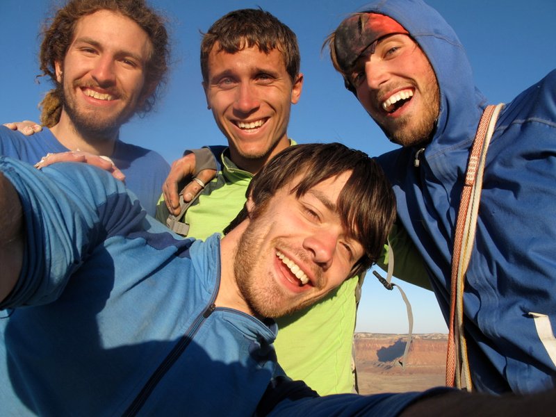 One of the many Kevins, Sean, myself and Rich on the summit of North Six Shooter in Utah. Maryne totally saved our lives by tracking us through the backcountry of Bears Ears National Monument to the talus base of North Six Shooter, arriving with snacks and water shortly before the sun set.