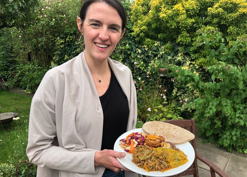 Sheila showing off the main i love sheila course in our incredible Indian feast prepared by Oscar’s mom