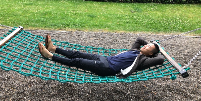 Hue in his happy place on a hammock