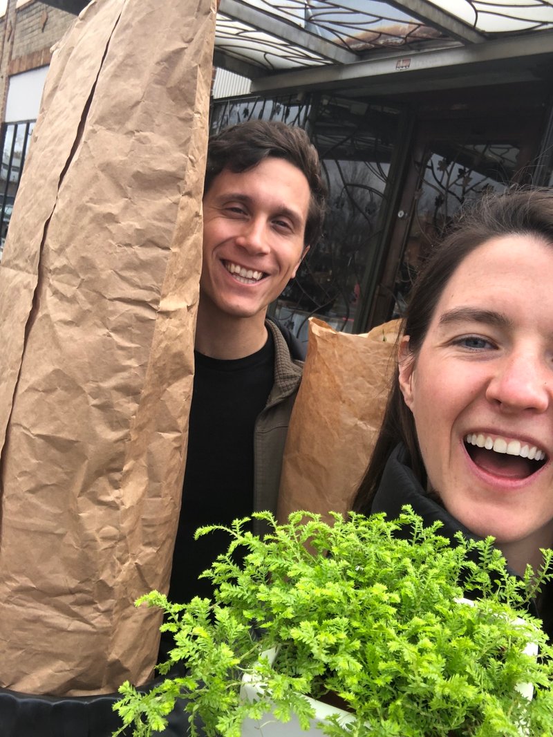 Leaving our local plant store, adorned with green things !