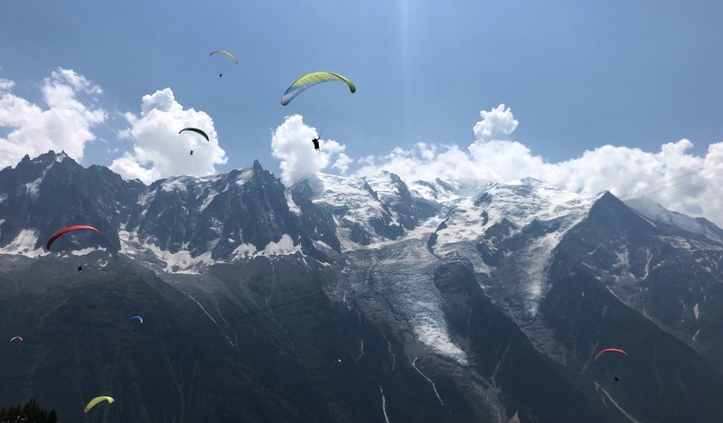 Paragliding, very popular in Chamonix. Fun to watch for us!